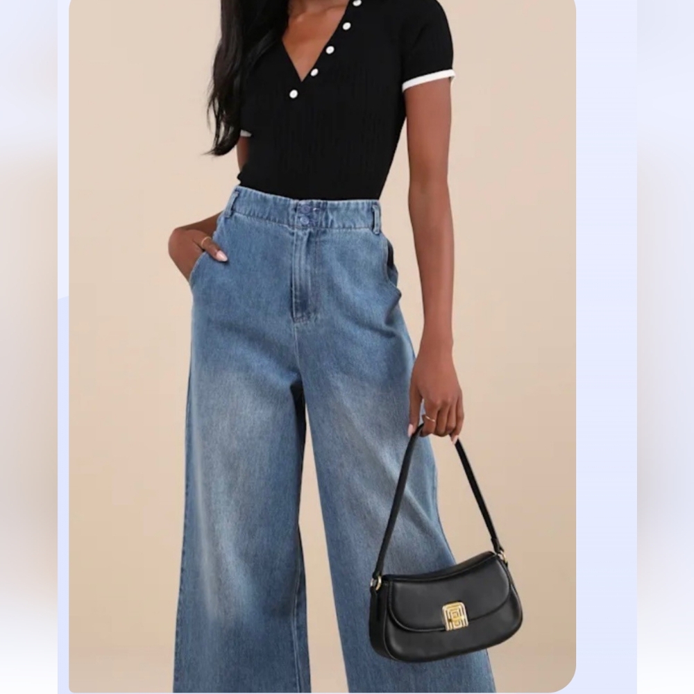 Lulu's Blue Vintage-Inspired Wide-Leg Jeans XS
